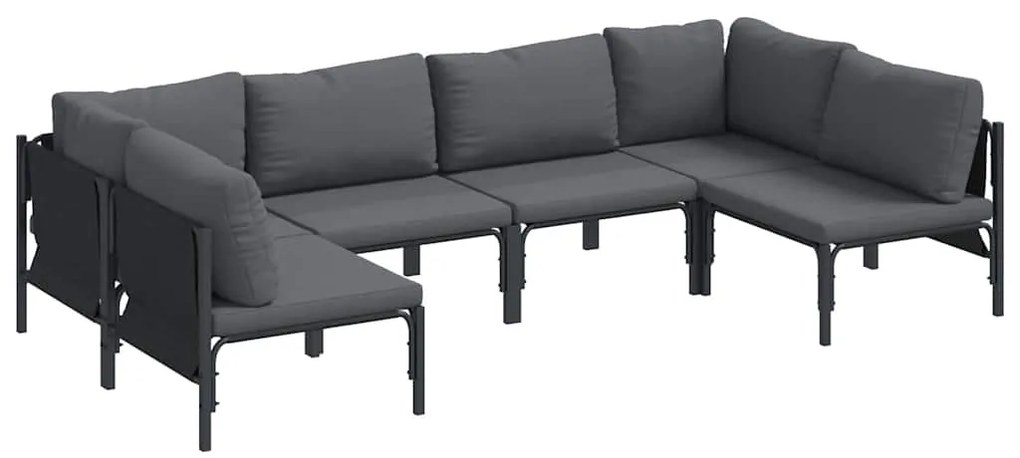 vidaXL Σετ Καναπέ Κήπου με μαξιλάρι 6 pcs Μαύρο Ατσάλι