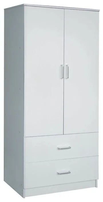 WOODWELL Ε8384,1CLOSET Ντουλάπα Δίφυλλη, Ράφι, Θέσεις για Κρεμάστρες, 2 Συρτάρια, Απόχρωση Άσπρο 80x50x180cm Ε8384,1