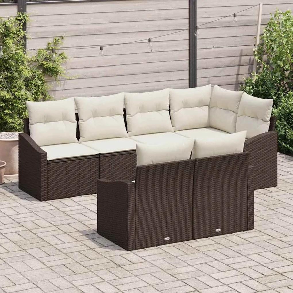 vidaXL Σέτ φαγητού για κήπο με μαξιλάρι 7 pcs Καφέ, Κρέμα