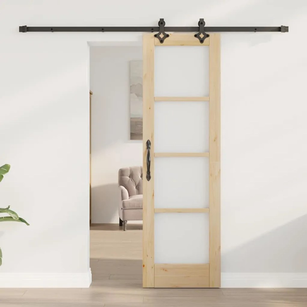 vidaXL Συρόμενη Πόρτα Καφέ 61 x 198.5 εκ. Ξύλο και μέταλλο