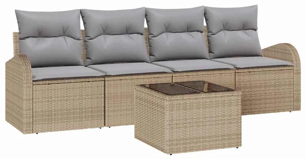 vidaXL Σετ Καναπέ Κήπου με μαξιλάρι με αποθήκευση 5 pcs Μπεζ και Γκρι