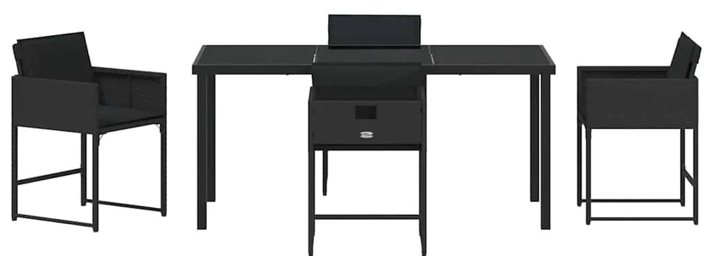 vidaXL Σέτ φαγητού για κήπο με μαξιλάρι 5 pcs Μαύρο συνθετικό ρατάν