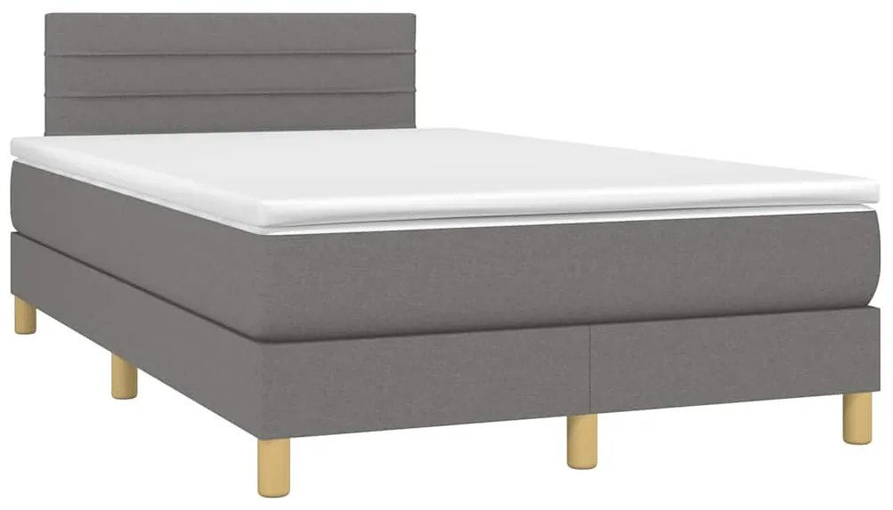 vidaXL Κρεβάτι Boxspring με Στρώμα & LED Σκ.Γκρι 120x190εκ. Υφασμάτινο