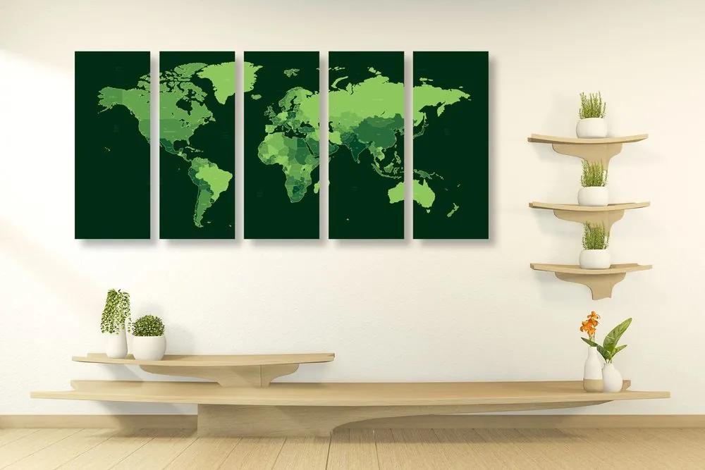 Λεπτομερής παγκόσμιος χάρτης με 5 μέρη εικόνα σε πράσινο