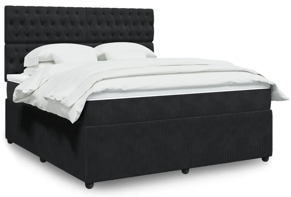 vidaXL Κρεβάτι Boxspring με Στρώμα Μαύρο 180x200 εκ. Βελούδινο