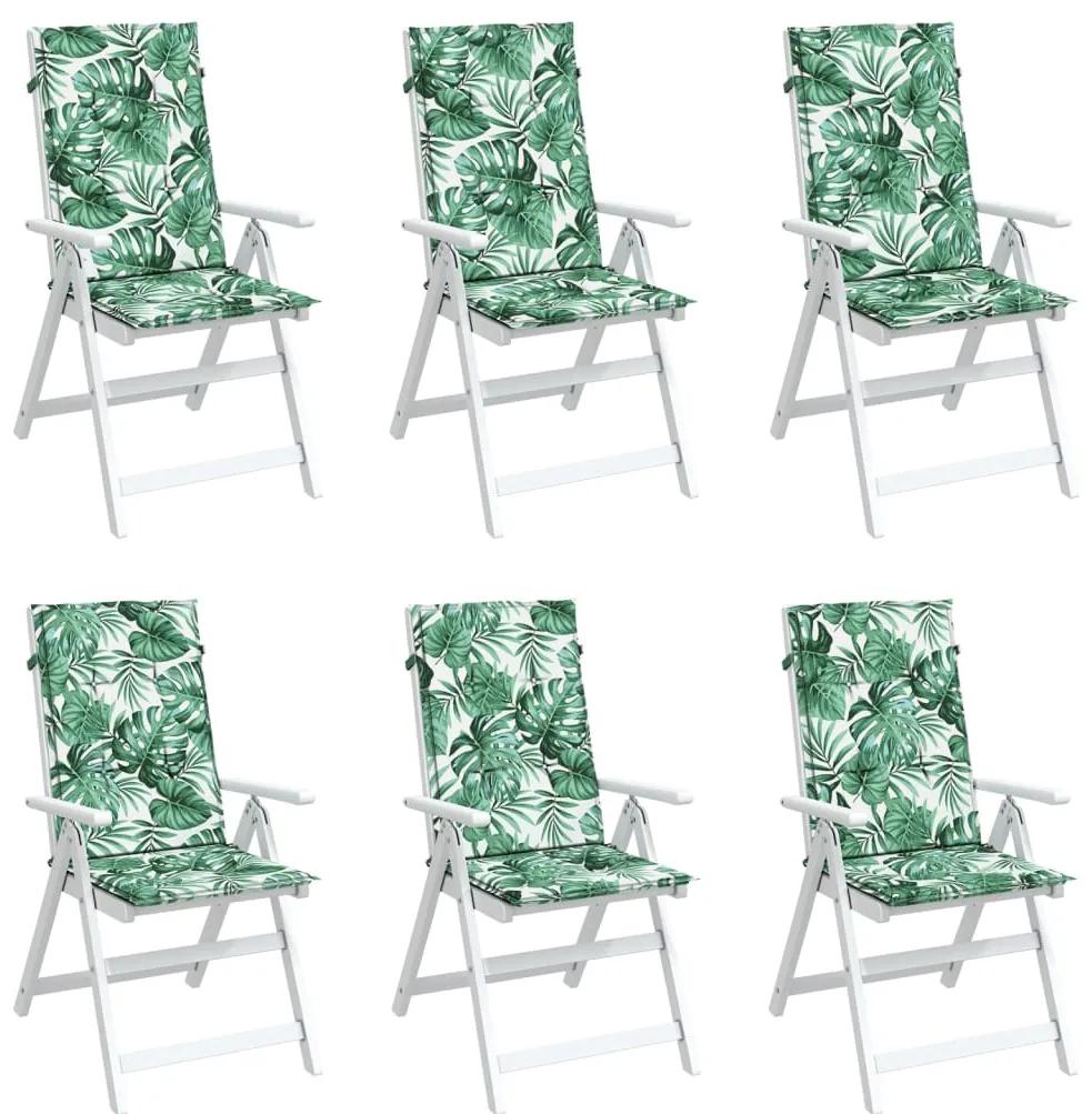 vidaXL Μαξιλάρια Καρέκλας με Ψηλή Πλάτη 6 τεμ Σχέδιο Φύλλων Υφασμάτινα