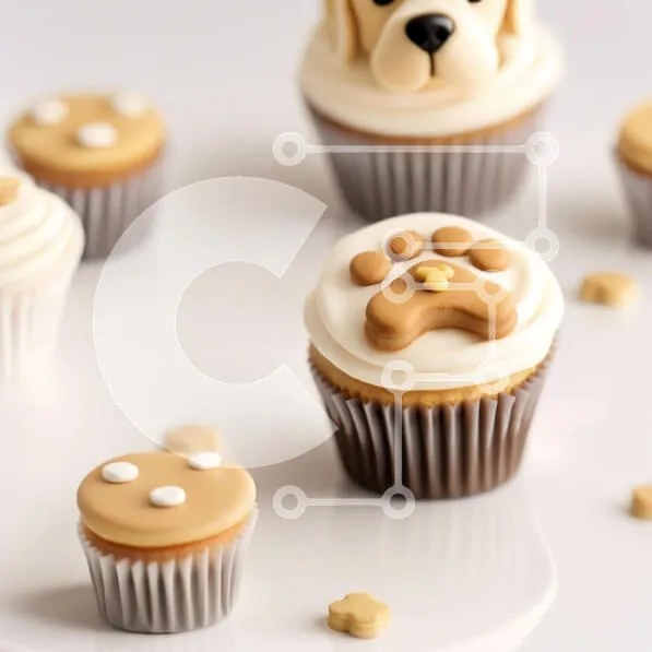 Intra Συλλεκτικό Ξύλινο Παζλ Plywood  4mm - Νόστιμα Cupcakes Golden Retriever σε λευκή επιφάνεια Σε Ξύλινο Κουτί - Διαστάσεις: 10x10 cm – 25 κομμάτια