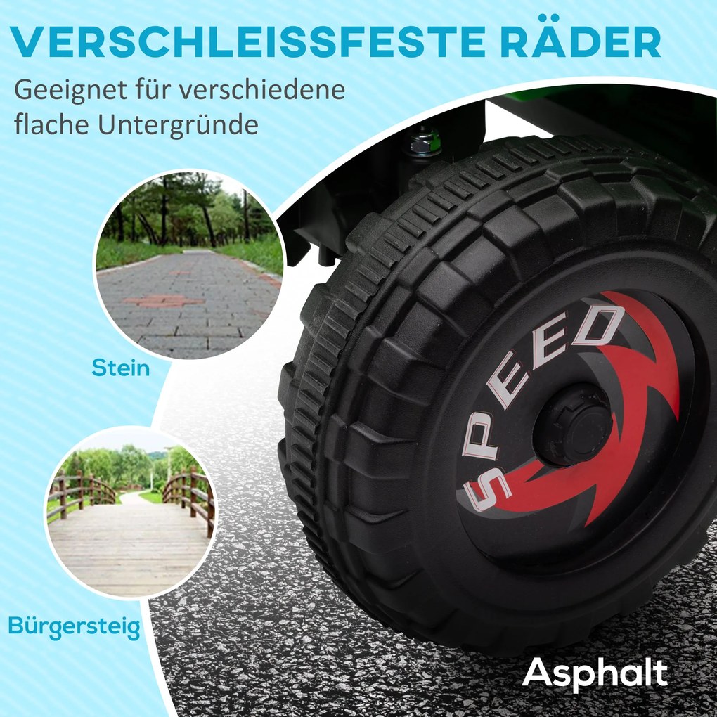 HOMCOM Παιδικό Τετράτροχο, Επαναφορτιζόμενο, 2,5 χλμ/ώρα, με Τρέιλερ, 50 λεπτά χρόνος οδήγησης, για παιδιά 1,5 έως 3 ετών, Πράσινο