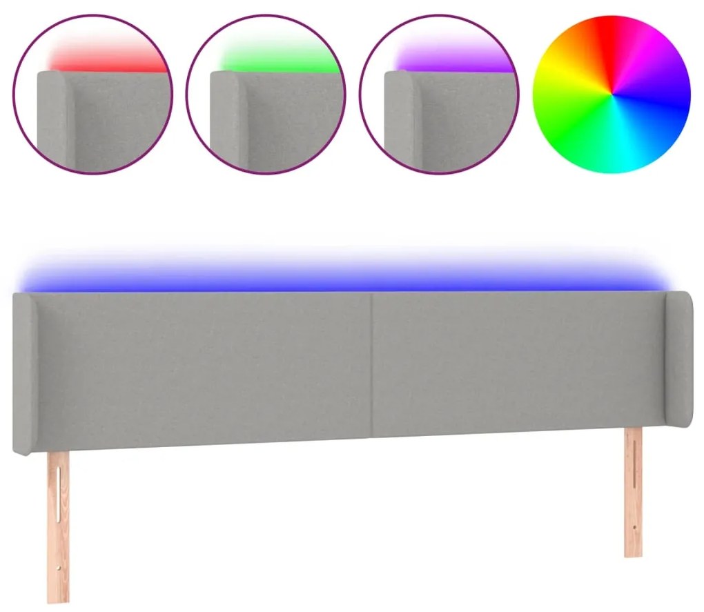 vidaXL Κεφαλάρι Κρεβατιού LED Ανοιχτό Γκρι 183x16x78/88 εκ. Υφασμάτινο
