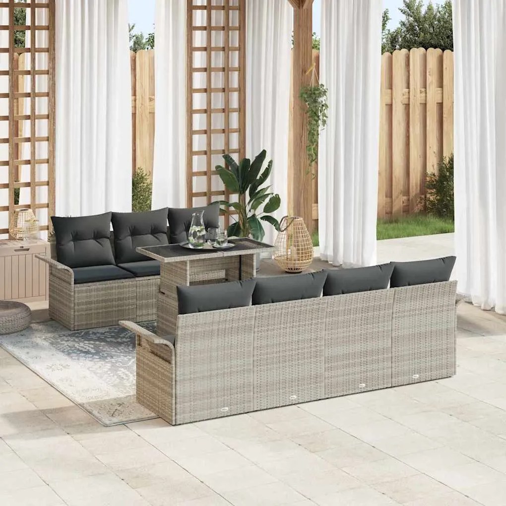 vidaXL Σετ Καναπέ Κήπου με μαξιλάρι 8 pcs Ανοιχτό γκρι Πολυ ράταν