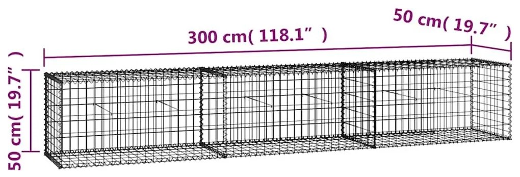 Συρματοκιβώτιο Τοίχος 300x50x50 εκ. Γαλβαν.Χάλυβας + Καλύμματα - Ασήμι