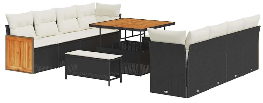 vidaXL Σετ Καναπέ Κήπου 11 pcs Μαύρο και κρεμ 100 x 100 x 71 cm