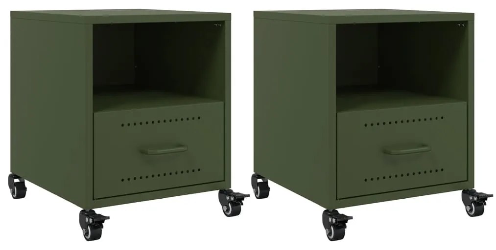vidaXL Κομοδίνα 2 τεμ. Πράσινο Λαδί 36x39x43,5 εκ. από Χάλυβα