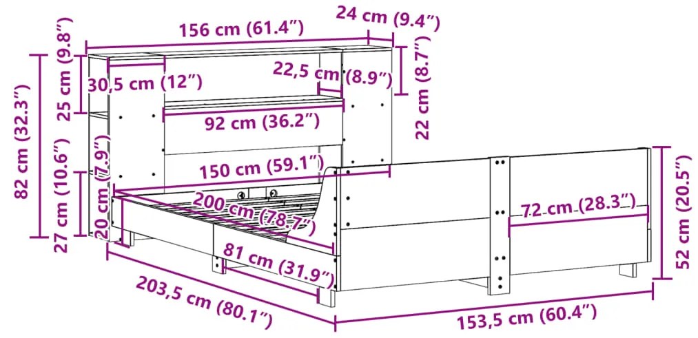 Σκελετός Κρεβ. Χωρίς Στρώμα Λευκό 150x200 εκ Μασίφ Πεύκο - Λευκό