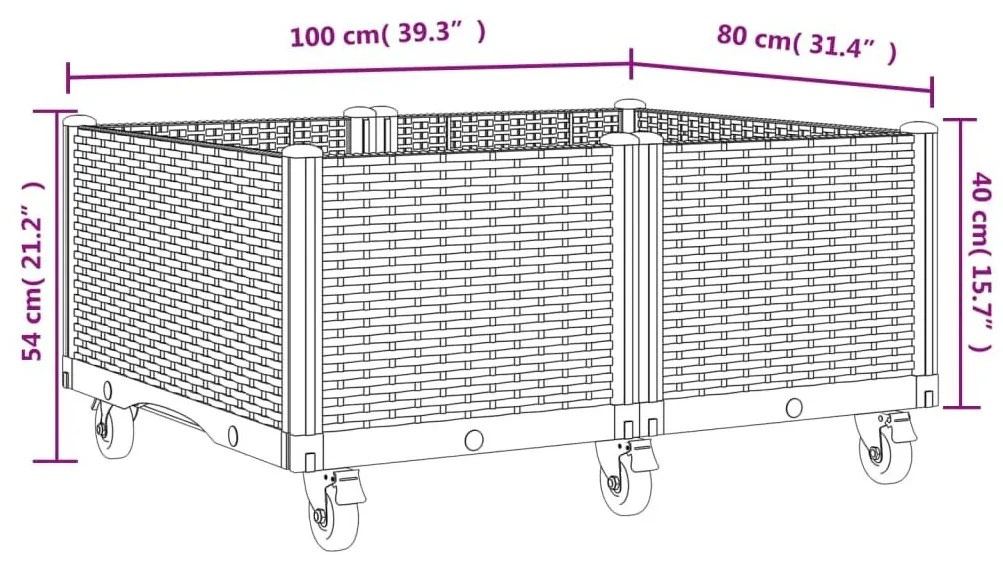 Ζαρντινιέρα Κήπου με Ροδάκια Αν.Γκρι 100x80x54εκ Πολυπροπυλένιο - Γκρι