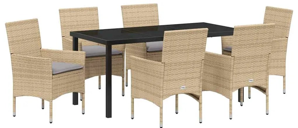 vidaXL Σέτ φαγητού για κήπο με μαξιλάρι 7 pcs Μπεζ Πολυ ράταν