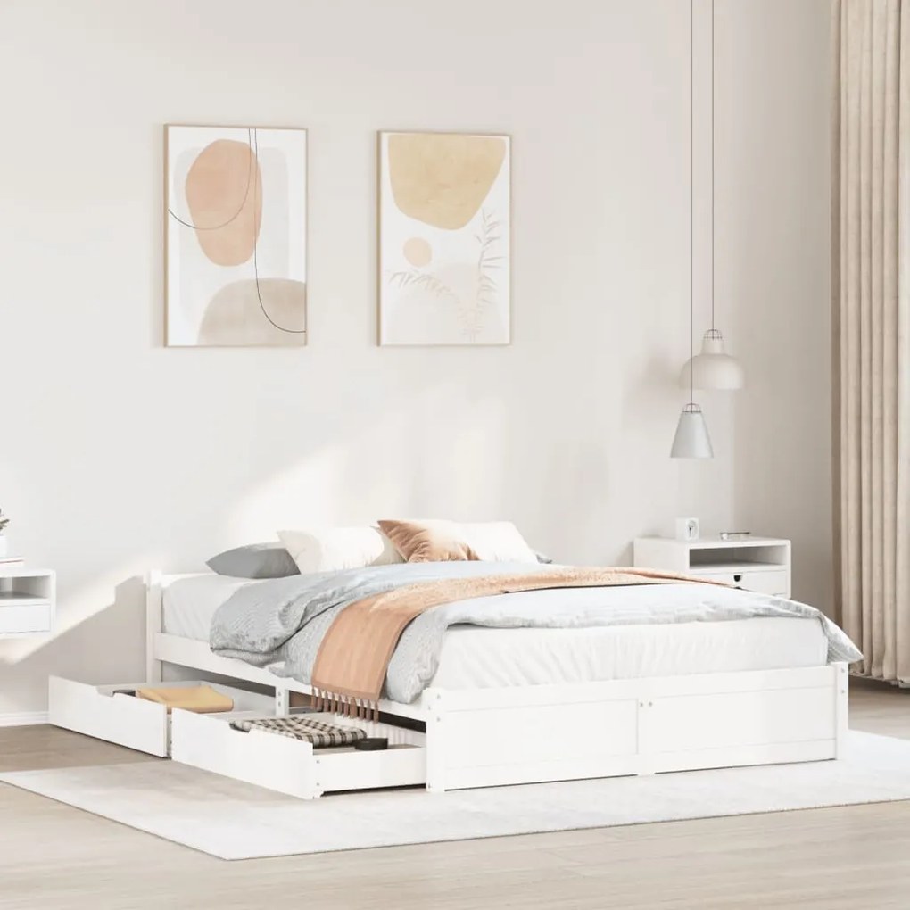 Σκελετός Κρεβ. Χωρίς Στρώμα Λευκό 140x200 εκ Μασίφ Πεύκο