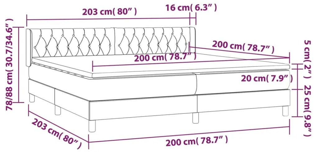 vidaXL Κρεβάτι Boxspring με Στρώμα Μαύρο 200x200 εκ. Υφασμάτινο