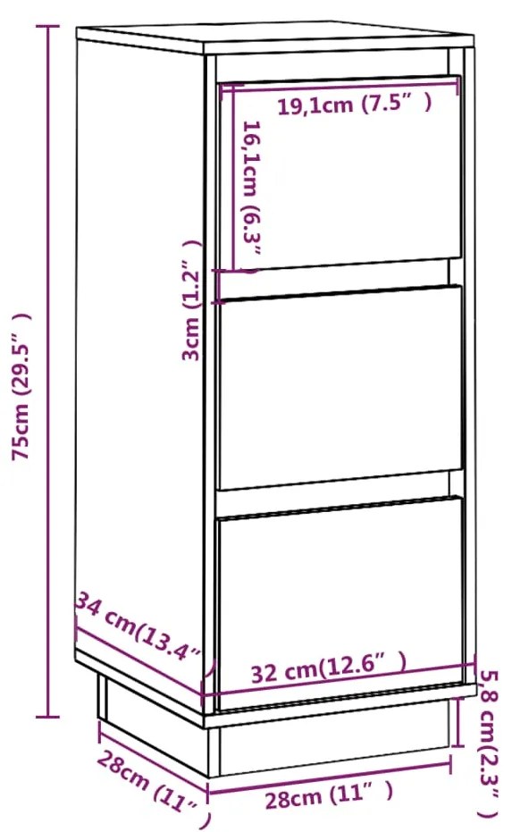 Ντουλάπι 32 x 34 x 75 εκ. από Μασίφ Ξύλο Πεύκου - Καφέ