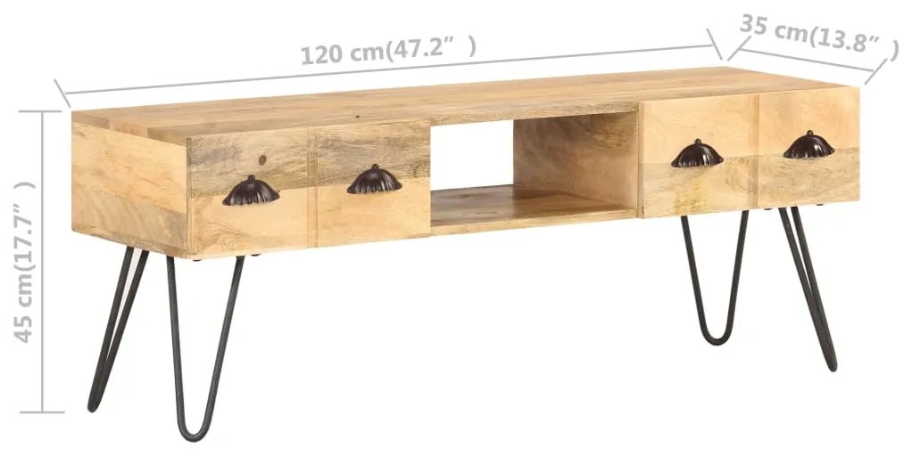 vidaXL Έπιπλο Τηλεόρασης 120 x 35 x 45 εκ. από Μασίφ Ξύλο Μάνγκο