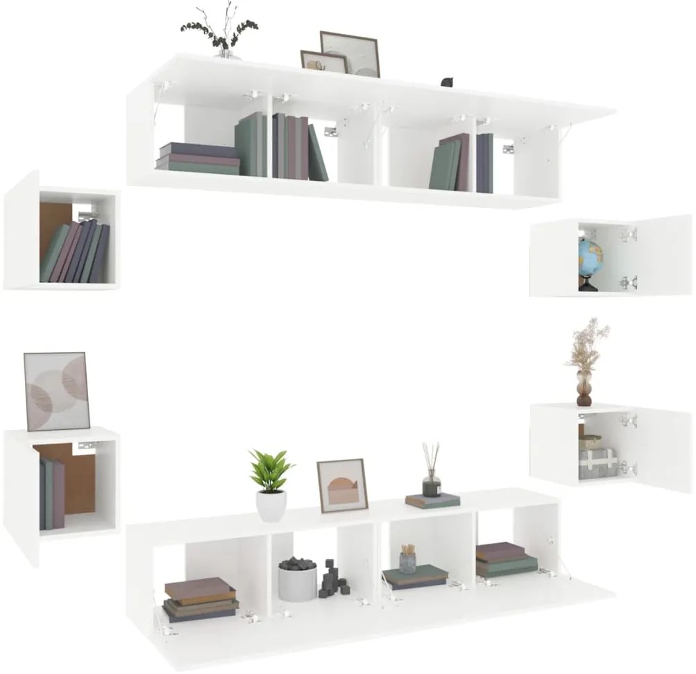 vidaXL Σετ Επίπλου Τηλεόρασης 8 Τεμαχίων Λευκό από Επεξεργασμένο Ξύλο