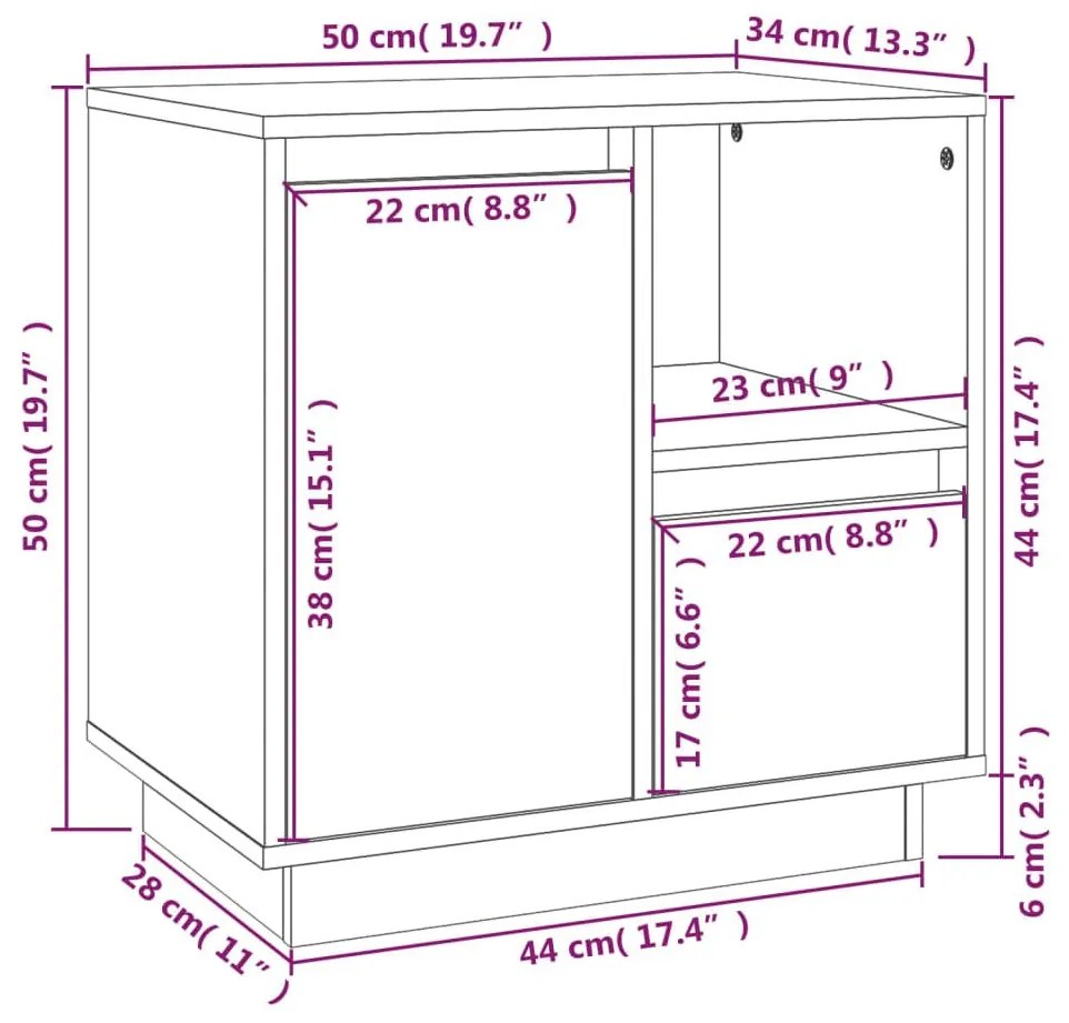 Κομοδίνο Μελί 50 x 34 x 50 εκ. από Μασίφ Ξύλο Πεύκου - Καφέ