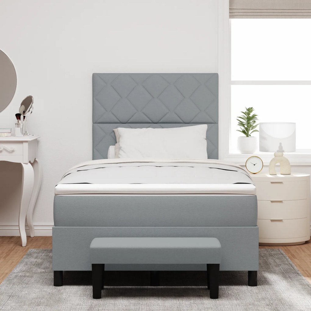 vidaXL Κρεβάτι Box Spring με Στρώμα & Πάγκο Ανοιχτό Γκρι 120x200 εκ. Ύφασμα