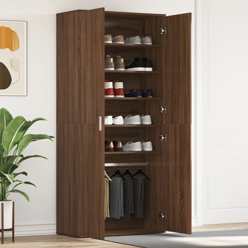 vidaXL Ντουλάπα Παπουτσιών Καφέ 80 x 39 x 180 εκ Επεξεργασμένο ξύλο