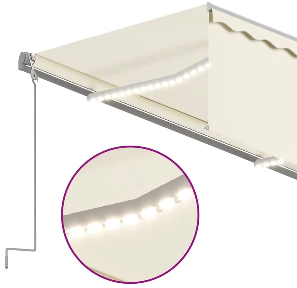 vidaXL Τέντα Αυτόματη με Σκίαστρο/LED/Αισθ. Ανέμου Κρεμ 3 x 2,5 μ.