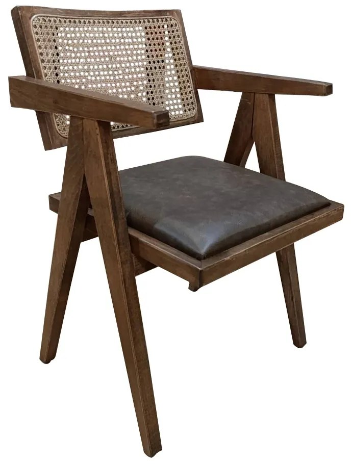 Artekko Suva Rattan Καρέκλα με Καφέ Ξύλινο Σκελετό με Ψάθα και Καφέ Τεχνόδερμα (52x55x80)cm Artekko 783-1504-C