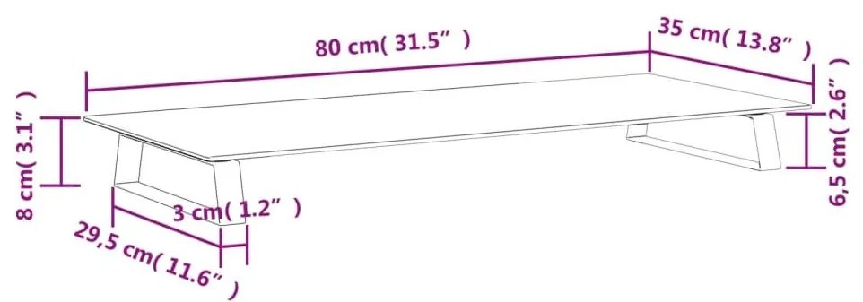 Βάση Οθόνης Μαύρη 80x35x8 εκ. από Ψημένο Γυαλί και Μέταλλο - Μαύρο