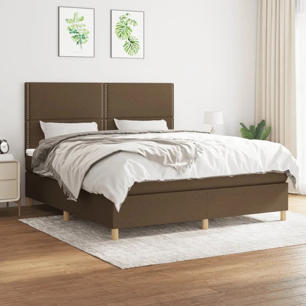 Κρεβάτι Boxspring με Στρώμα Σκούρο Καφέ 180x200 εκ Υφασμάτινο - Καφέ