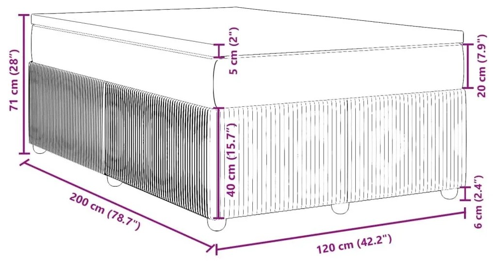 Κρεβάτι Boxspring με Στρώμα Σκούρο Μπλε 120x200 εκ. Βελούδινο - Μπλε