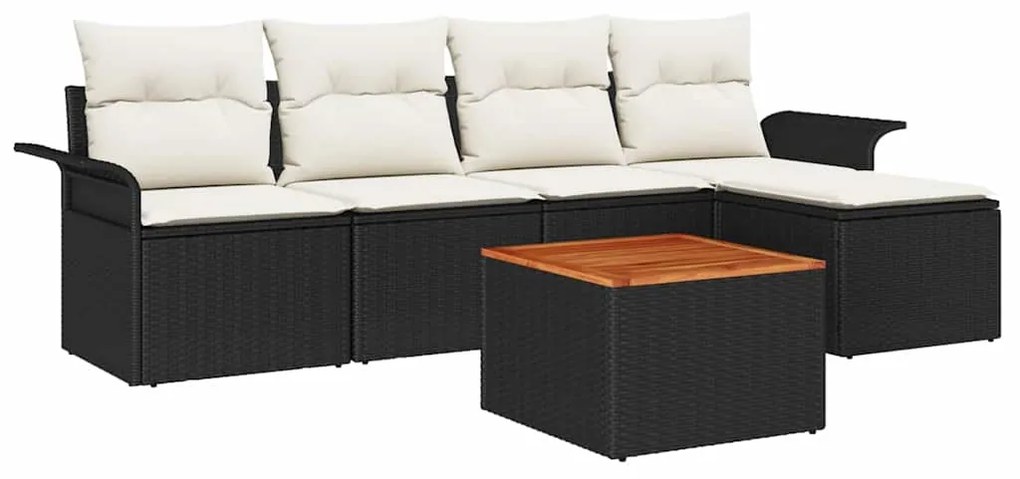 vidaXL Σετ Καναπέ Κήπου 6 pcs Μαύρο και Κρέμα συνθετικό ρατάν