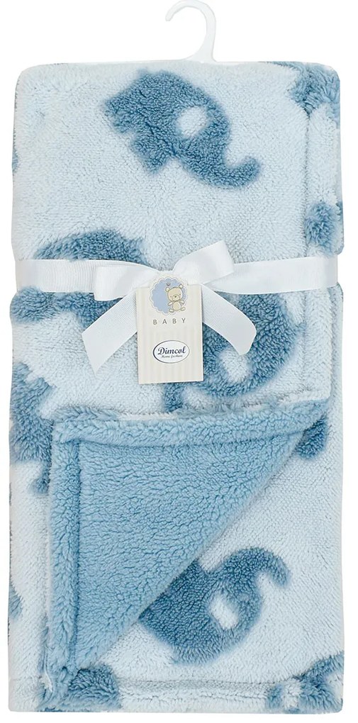 Κουβέρτα Fleece Αγκαλιάς (75x100) Με Γουνάκι Dimcol Elephant 08 Sky Blue