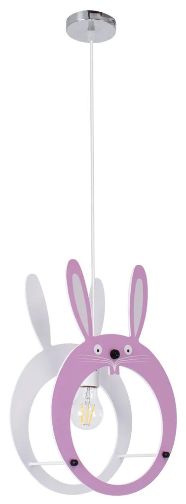 GloboStar® BUNNY 61577 Μοντέρνο Παιδικό Κρεμαστό Φωτιστικό Οροφής Μονόφωτο 1 x E27 Ροζ PVC Φιγούρα Λαγουδάκι Μ27.2 x Π15.5 x Υ40cm