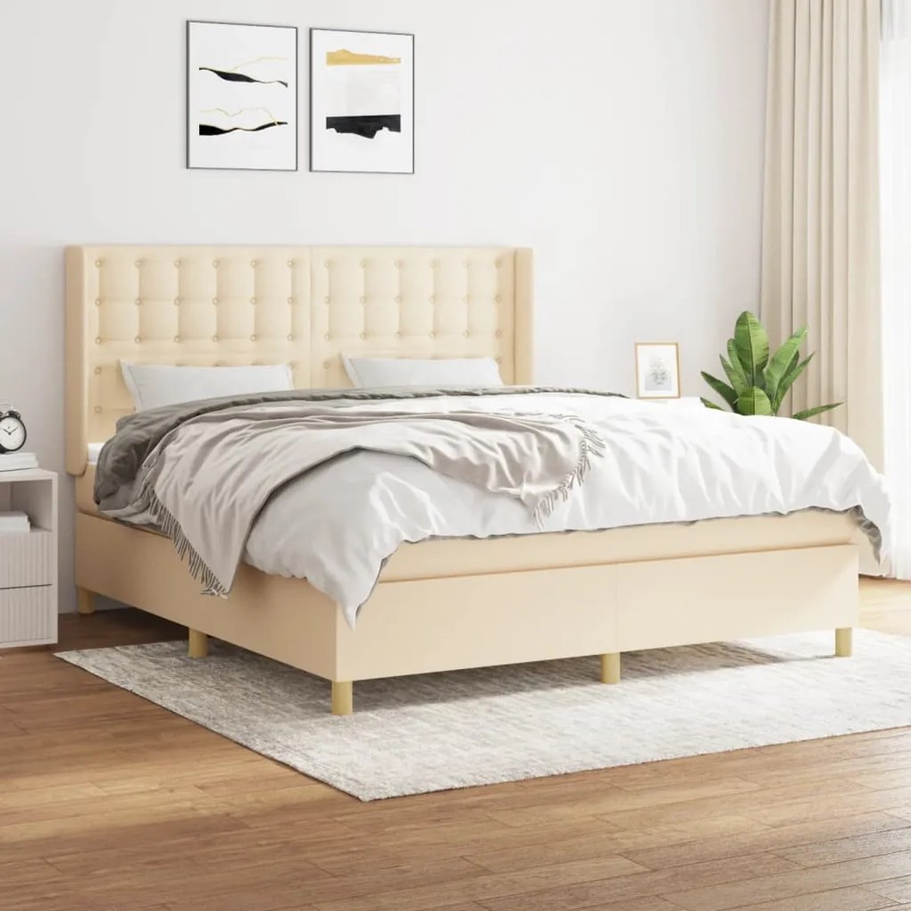 vidaXL Κρεβάτι Boxspring με Στρώμα Κρεμ 180x200 εκ. Υφασμάτινο