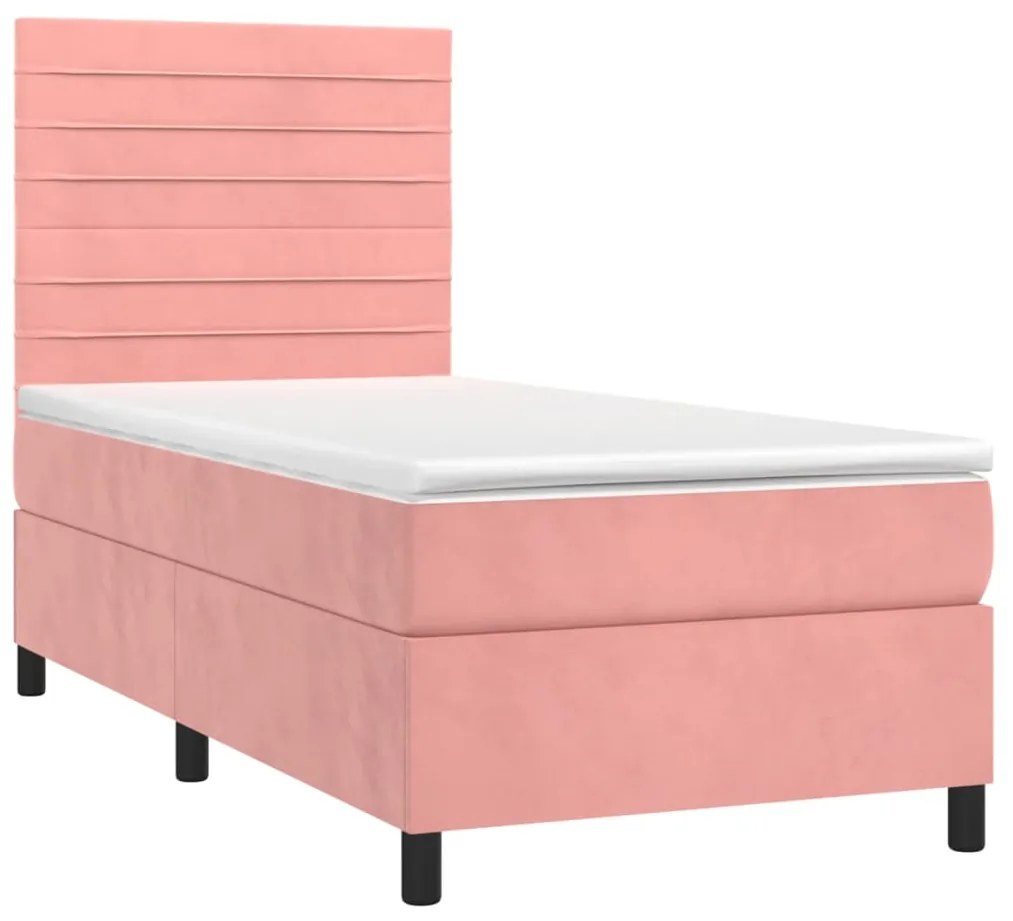 vidaXL Κρεβάτι Boxspring με Στρώμα Ροζ 100x200 εκ. Βελούδινο