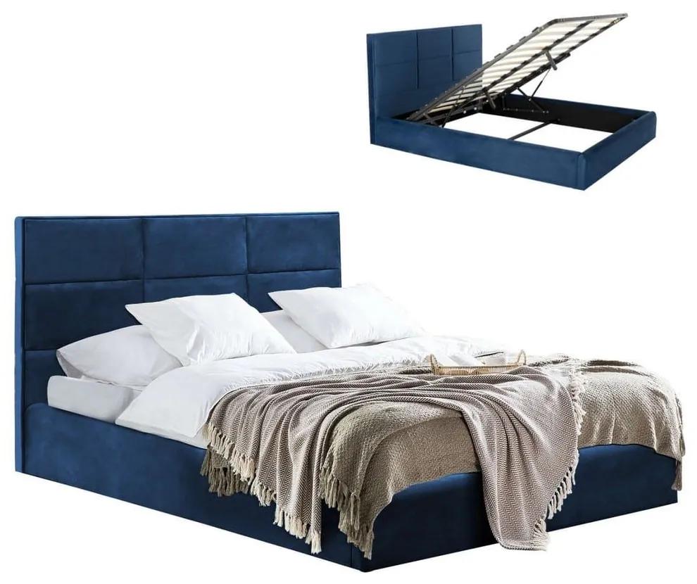 Κρεβάτι Briley HM583.08 Με Απoθηκευτικό Χώρο Για Στρώμα 160x200cm Blue Διπλό Βελούδο