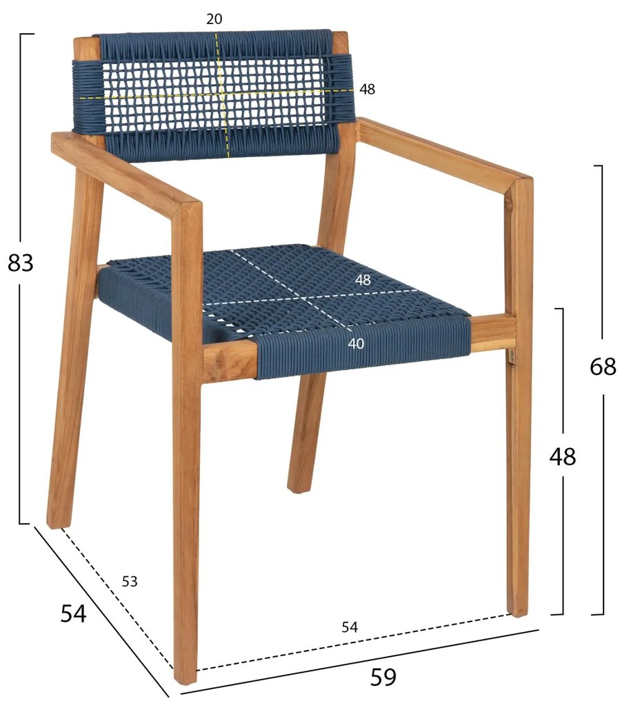 ΠΟΛΥΘΡΟΝΑ CHARLOTTE  ΞΥΛΟ TEAK ΦΥΣΙΚΟ &amp; ΜΠΛΕ ΣΧΟΙΝΙ 59x54x83Y εκ.