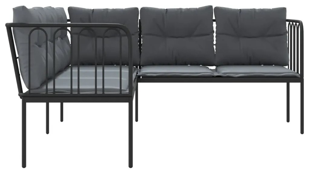 vidaXL Καναπές Κήπου Μαύρος Σχήμα L από Ατσάλι/Textilene με Μαξιλάρια