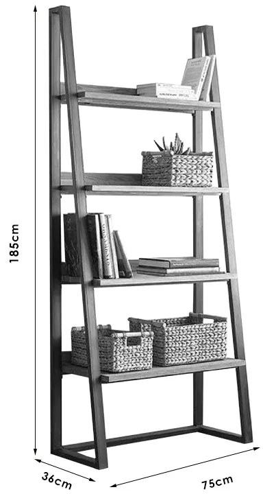 Βιβλιοθήκη Ryder pakoworld καρυδί-μαύρο 75x36x185εκ