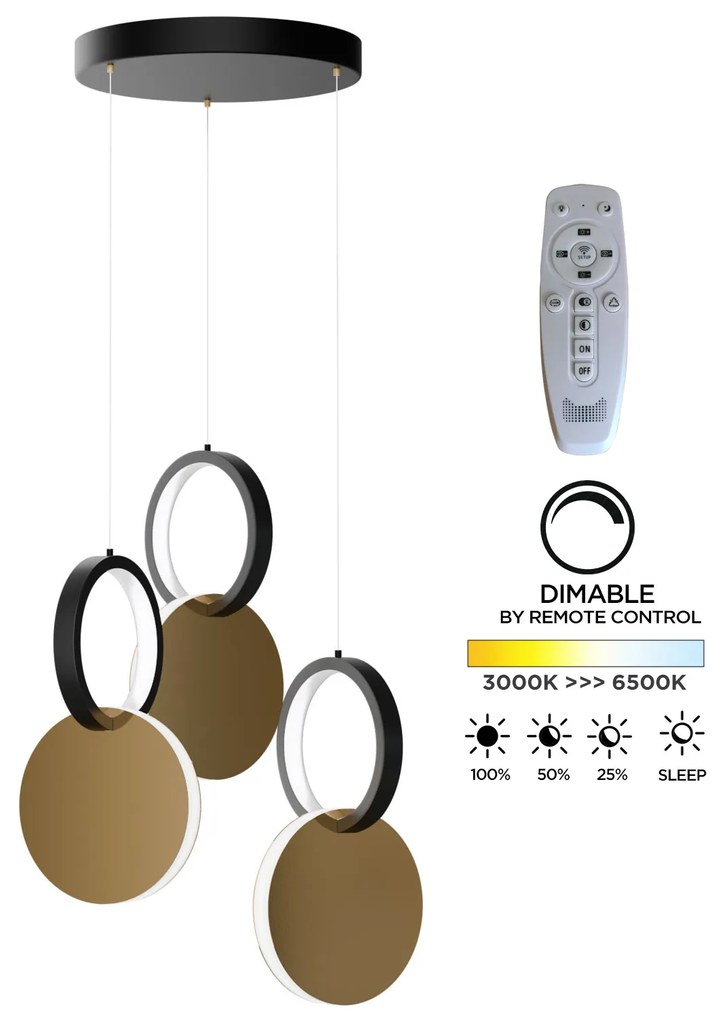 ΦΩΤΙΣΤΙΚΟ ΚΡΕΜΑΣΤΟ SYMMETRIC 1E LED 45W ΧΡΥΣΟ-ΜΑΥΡΟ Φ25X120CM
