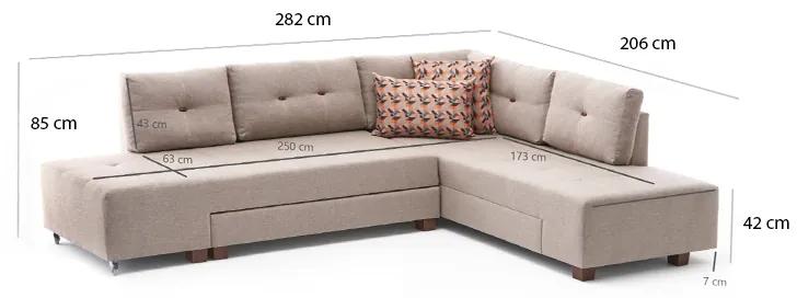 Γωνιακός καναπές - κρεβάτι Manama Megapap δεξιά γωνία υφασμάτινος χρώμα κρεμ 280x206x85εκ. - Ύφασμα - PRGP043-0009,3