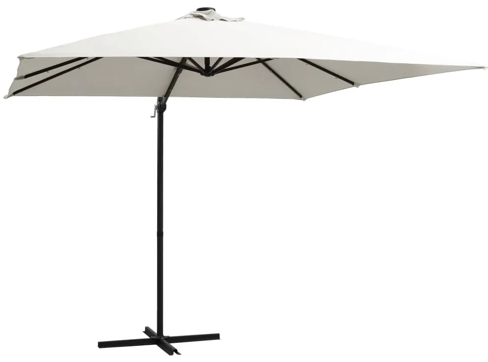 vidaXL Ομπρέλα Κήπου Κρεμ. Χρώμα Άμμου 250x250εκ. με Ατσάλινο Ιστό&amp;LED