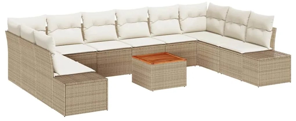 vidaXL Σετ Καναπέ Κήπου με μαξιλάρι 11 pcs Μπεζ Πολυ ράταν