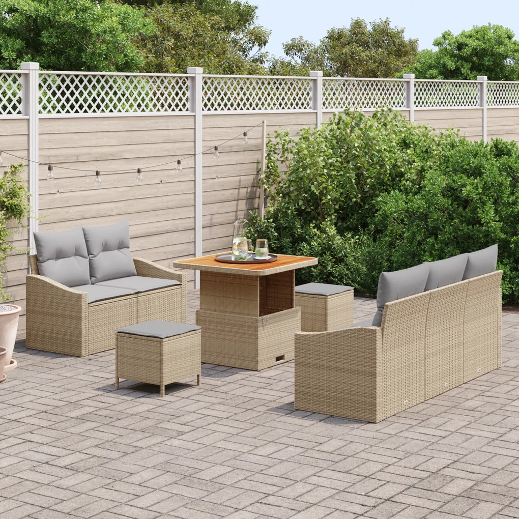 vidaXL Set κήπου  8 τεμαχίων με μαξιλάρια, μπεζ πολυράττανα.