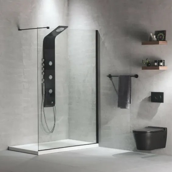 Devon Iwis Walk-in Inox 304 Διαχωριστικό Κρύσταλλο Ντουζιέρας Με Black Brushed Βραχίονα 77-79 εκ. - ύψος 200 εκ