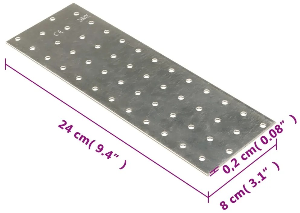 vidaXL Πλάκες Διάτρητες 20 Τεμ. 2 χιλ. 240x80 χιλ. από Γαλβ. Χάλυβα