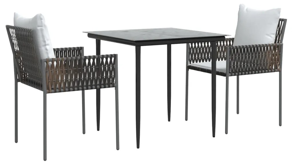 vidaXL Σετ Τραπεζαρίας Κήπου 3 τεμ. Συνθ. Ρατάν / Ατσάλι με Μαξιλάρια